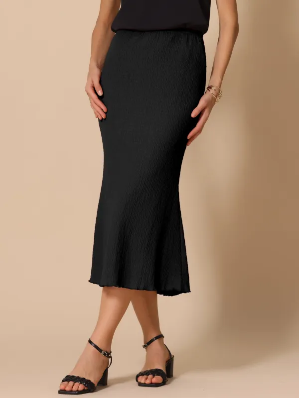 Texture Stretchy Bodycon Mermaid Midi Skirt sold by Allegra K