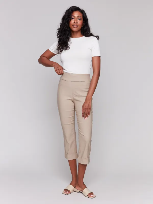 Stretch Pull-On Capri Pants - Greige sold by Charlie B