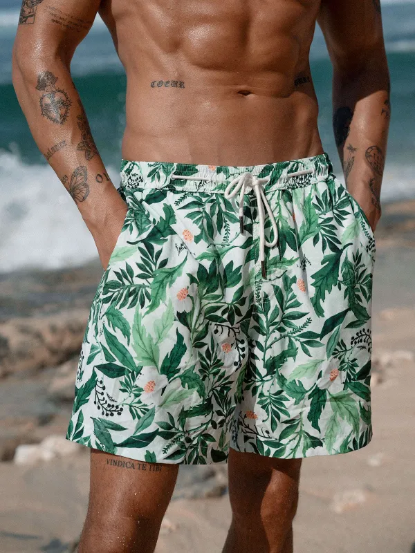 Hapnix® - The Green Floral Men's 7" Swim Trunks sold by BERLOOK