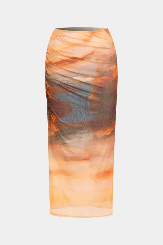 Ombre Print Mesh Ruched nederdel sold by Micas