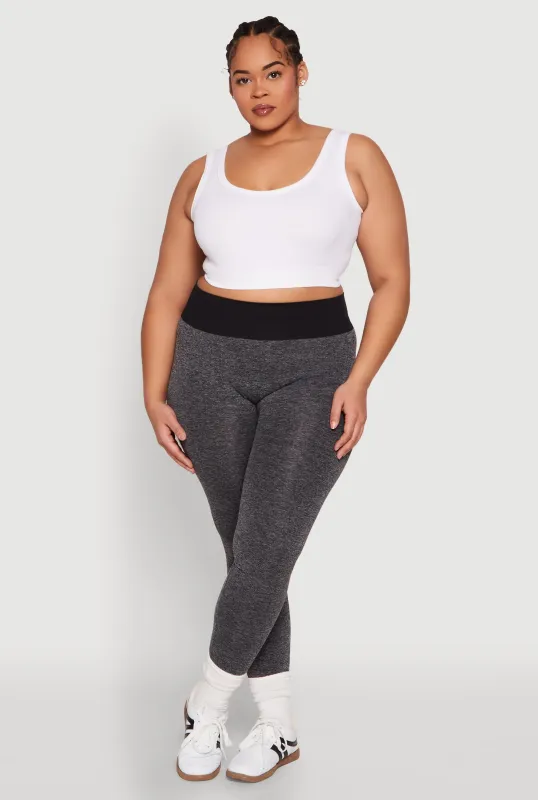Plus Size High Waisted Contrast Trim Leggings sold by Rainbow