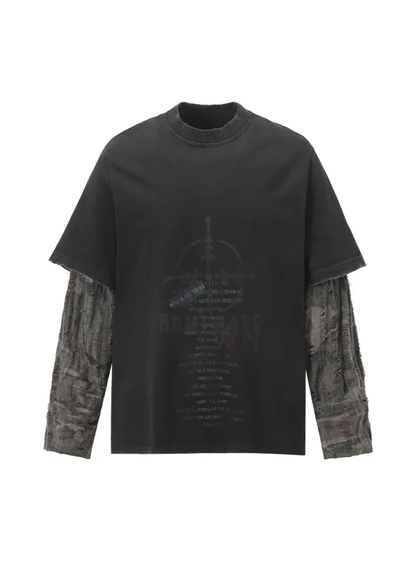 Ripped Faux Two-Piece Crew Neck T-Shirt sold by Thesupermade