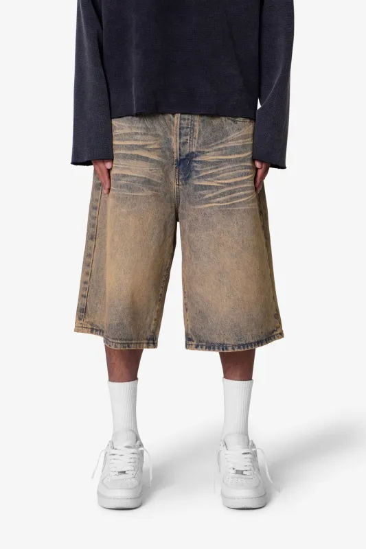 Baggy Dust Stone Denim Shorts - Vintage Blue sold by MNML