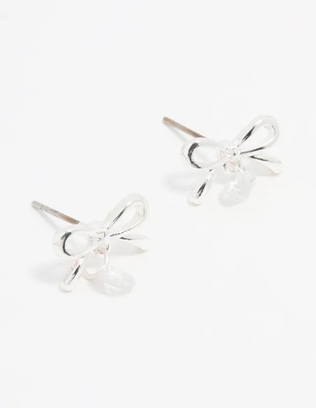 Silver Diamante Bow Stud Earrings sold by lovisa