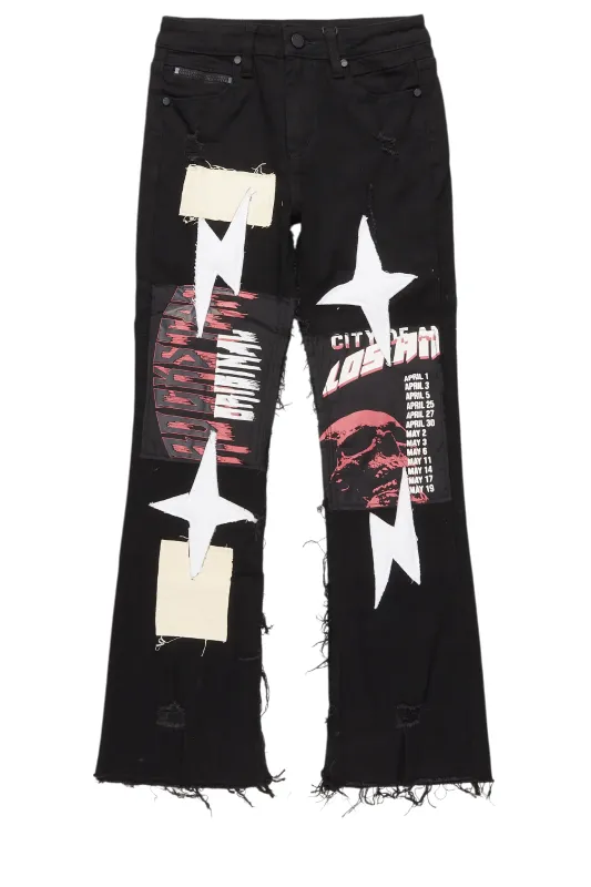 Boys Vinson Black  Patchwork Stacked flare Jean sold by Rockstar Original