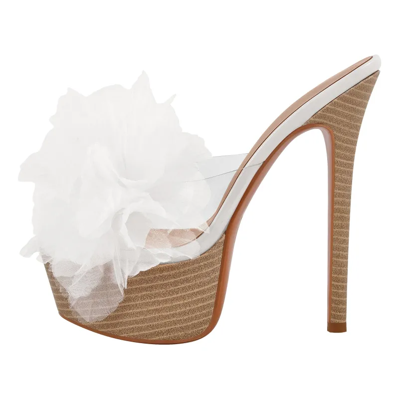 Platform Mesh Clear Stiletto Mules sold by Onlymaker