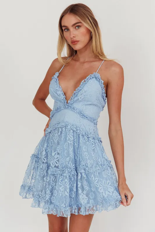 Laney Low Back Cami Strap Dress Lace Blue sold by Selfie Leslie