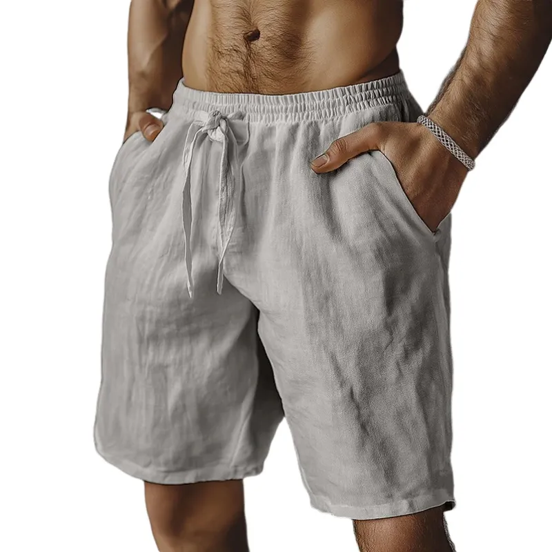 Men's Casual Cotton Linen Elastic Waist Loose Shorts 41596309M sold by Manly