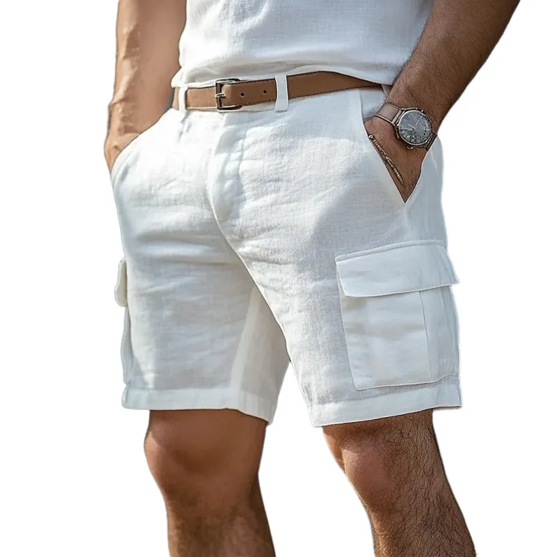Men's Casual Cotton Linen Multi-pocket Slim-fit Suit Shorts 66538115M sold by Manly