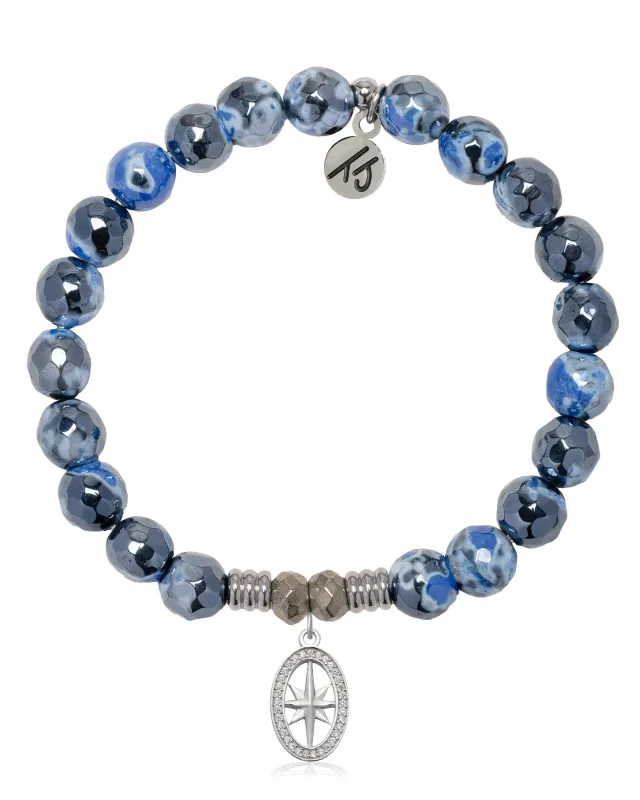 Denim Blue Agate Gemstone Bracelet with Unstoppable Sterling Silver Charm sold by Boston Proper