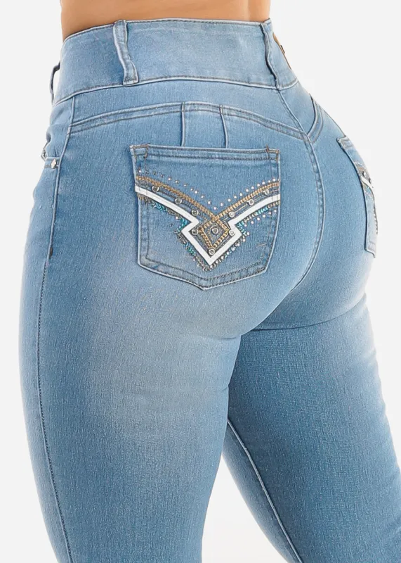 Butt Lift High Waist Light Wash Skinny Jeans sold by Moda