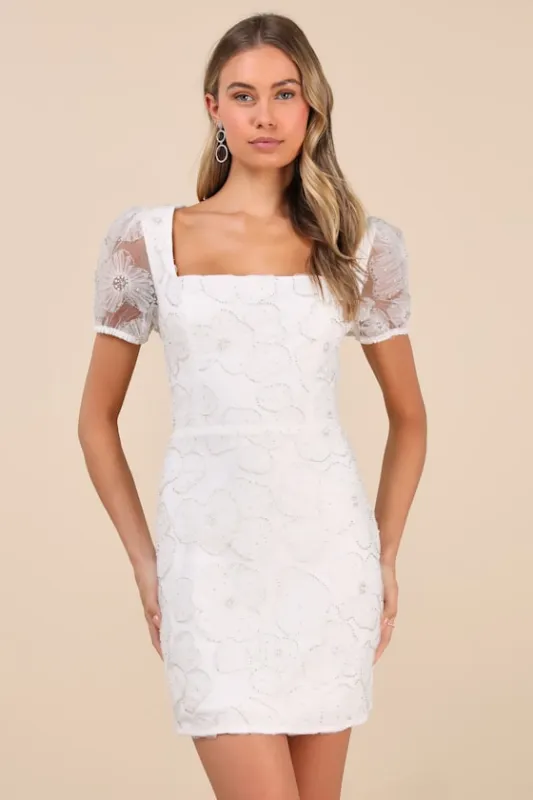 Tarabya White 3D Floral Beaded Mini Dress sold by Lulus