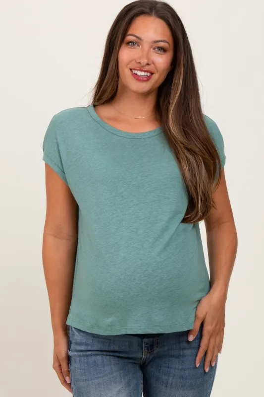 Light Olive Linen Blend Maternity Short Sleeve Tee sold by Pinkblush