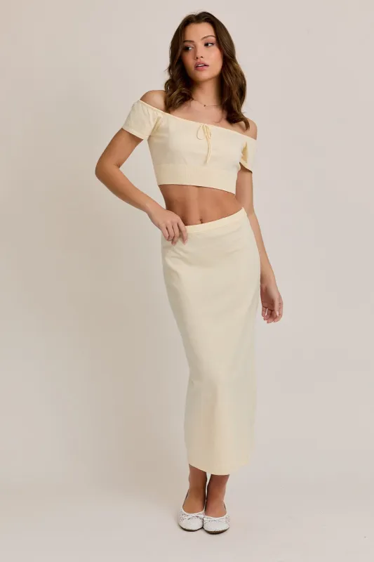 Cream Knit Off Shoulder Crop Top Maxi Skirt Set sold by Pinkblush