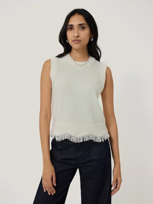 Silk Blend Boucle Fringe Tank | Ivory sold by Jigsaw