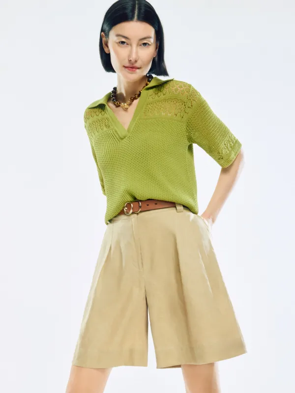 Cotton Blend Pointelle Polo | Green sold by Jigsaw