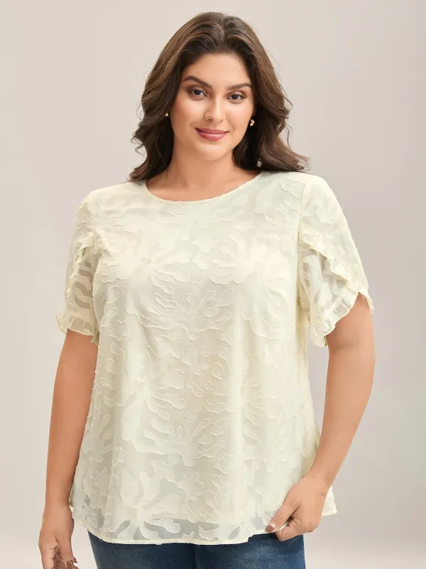 Chiffon Floral Textured Ruffled Blouse sold by Bloomchic