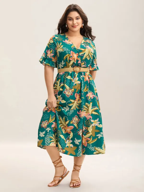 Tropical Floral Print Pockets Flowy Midi Dress sold by Bloomchic