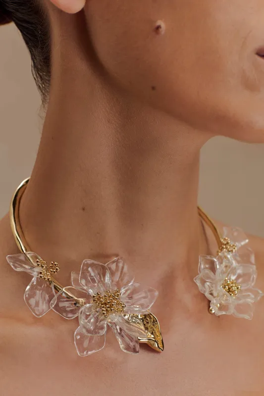 Naomi Acrylic Flower Necklace - Gold sold by Meshki