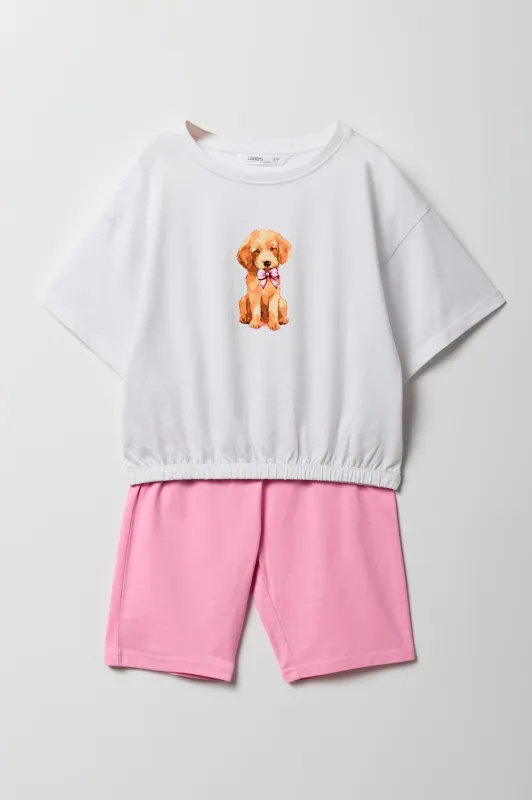 Ensemble avec t-shirt cintré imprimé et short de cycliste pour fille sold by Urban Planet