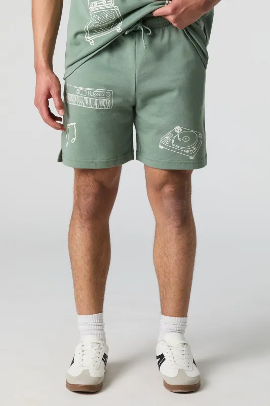 Short en tissu bouclette à imprimé Music sold by Urban Planet