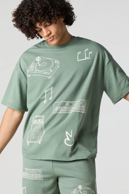T-shirt en tissu bouclette à imprimé Music sold by Urban Planet