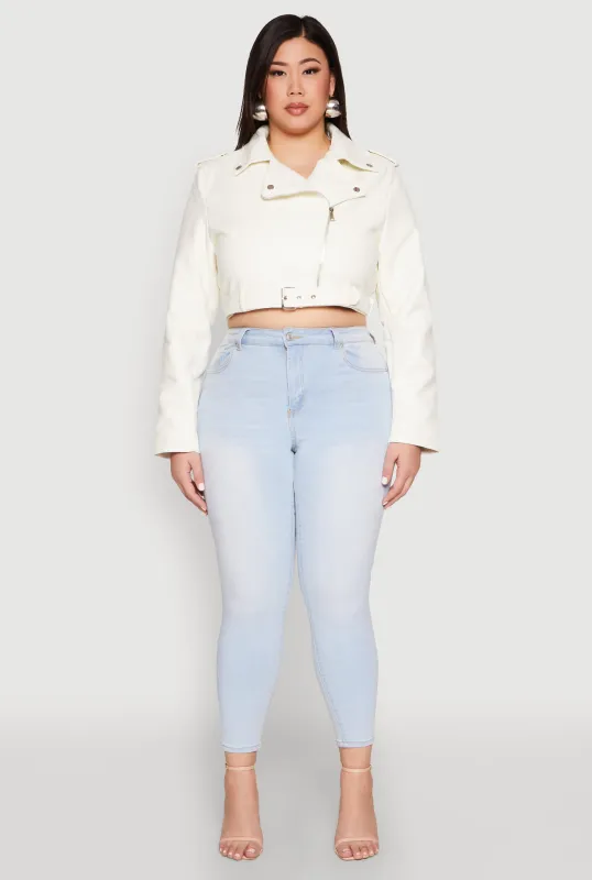 Plus Size Daisy Faux Leather Belted Moto Jacket sold by Rainbow