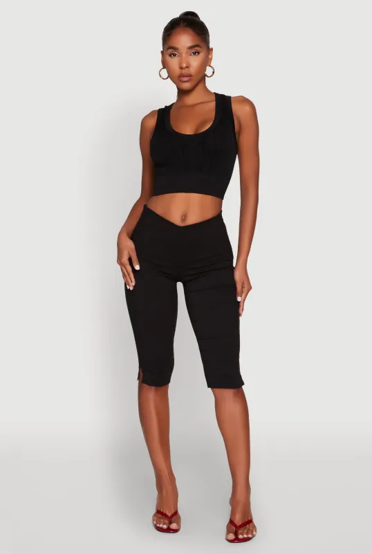 Seamless Scoop Neck Cable Knit Crop Top sold by Rainbow