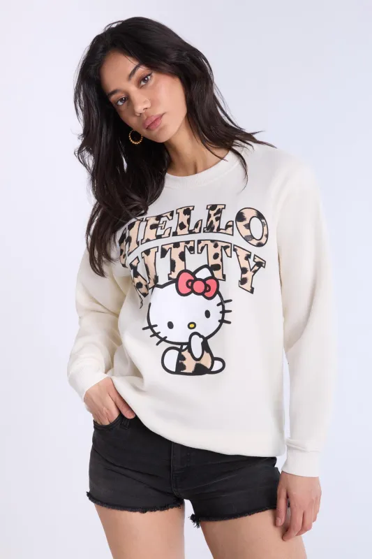 Hello Kitty Leopard Graphic Crew Neck Sweatshirt sold by Bluenotes