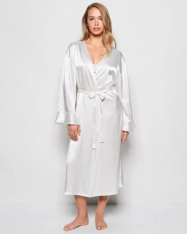 Satin Mid Length Robe in Ivory sold by La SENZA