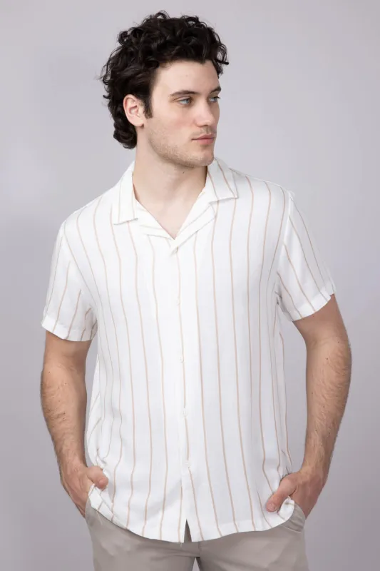Denim & Flower Striped Button Up Shirt for Men in White | CLS-8989 WHT sold by Glik’s