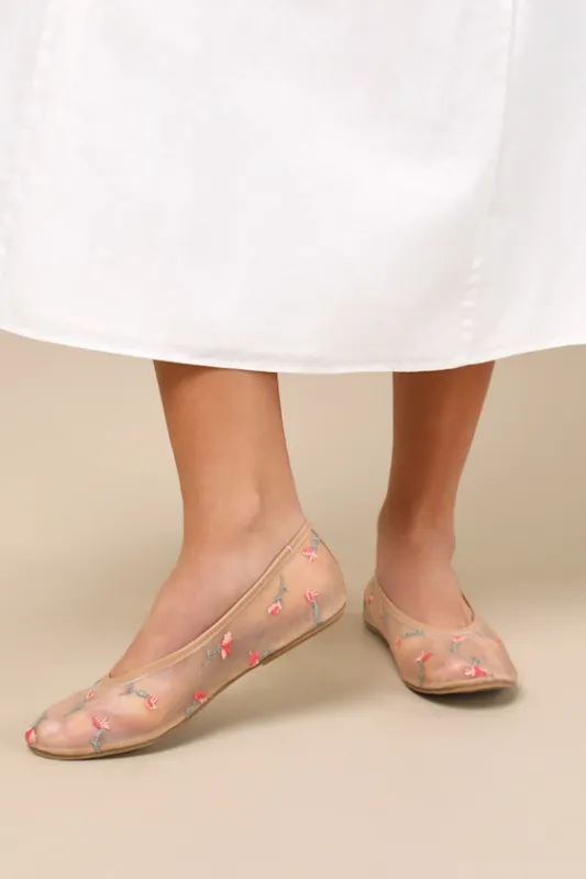 Idony Dark Nude Floral Mesh Ballet Flats sold by Lulus