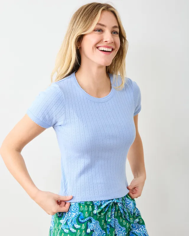 Pointelle Short Sleeve Tee - Misty Blue sold by Printfresh