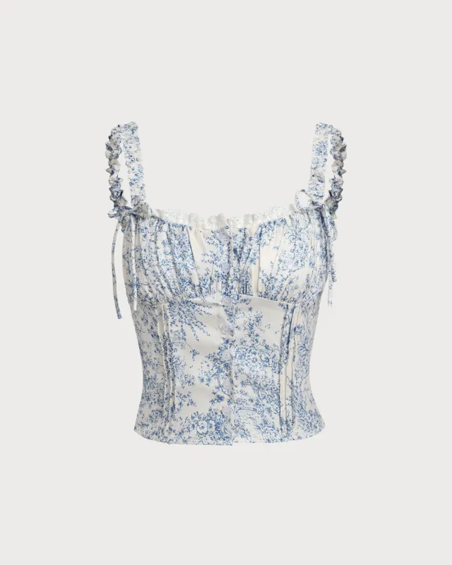 Blue Floral Ruched Cami Top sold by rihoas