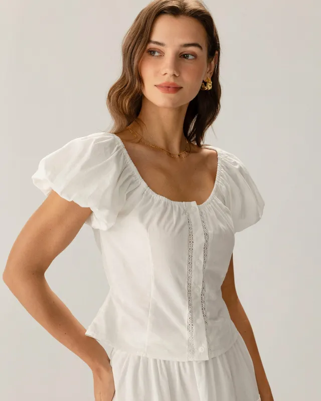White Raglan Sleeve Button Blouse sold by rihoas