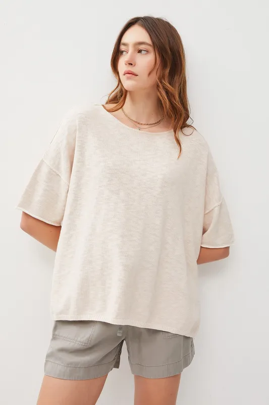 Cream Knit Drop Shoulder Short Sleeve Top sold by Pinkblush