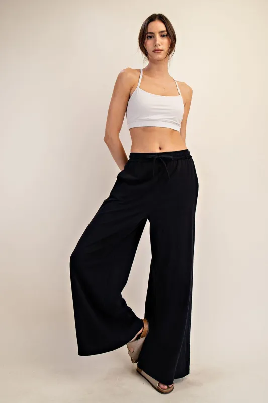 Black Drawstring Wide Leg Lounge Pant sold by Pinkblush