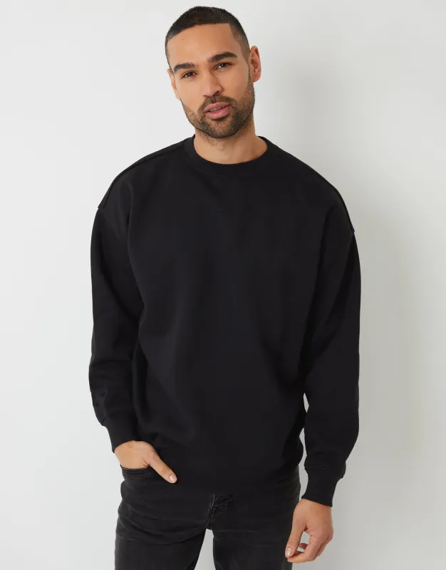 Black Relaxed Fit Crew Neck Sweatshirt sold by Threadbare