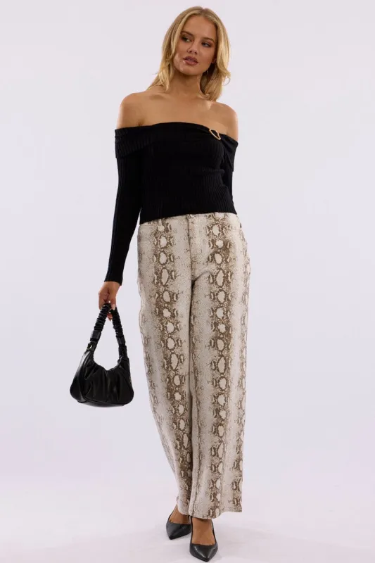 Multi Animal Print Wide Leg Jeans Mid Rise sold by Ally Fashion