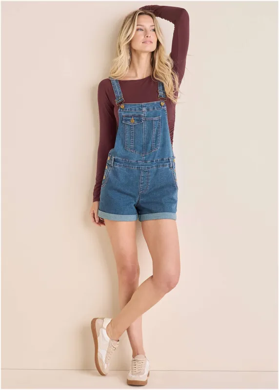 V-Back Denim Overalls - Medium Wash sold by VENUS