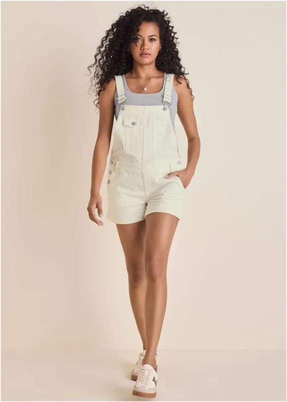 V-Back Denim Overalls - White Denim sold by VENUS