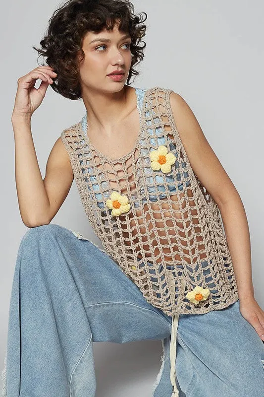 POL Flower Crochet Scoop Neck Sleeveless Knit Cover Up sold by Charming Charlie
