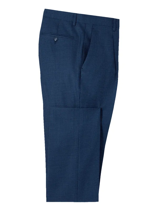 Wool Houndstooth Single Pleat Suit Pants - Blue sold by Paul Fredrick