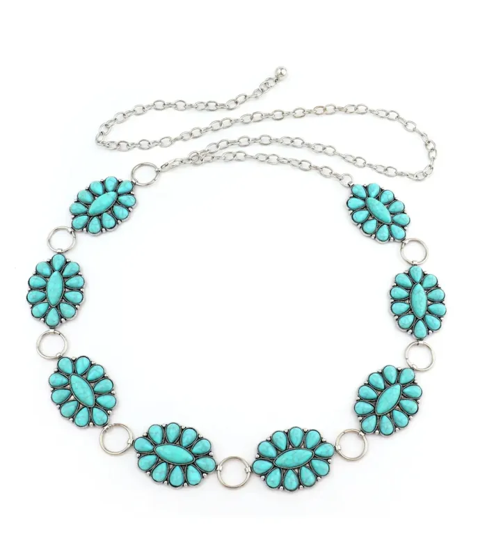 Antique Silver & Turquoise Medallion Chain Belt sold by Unique Vintage