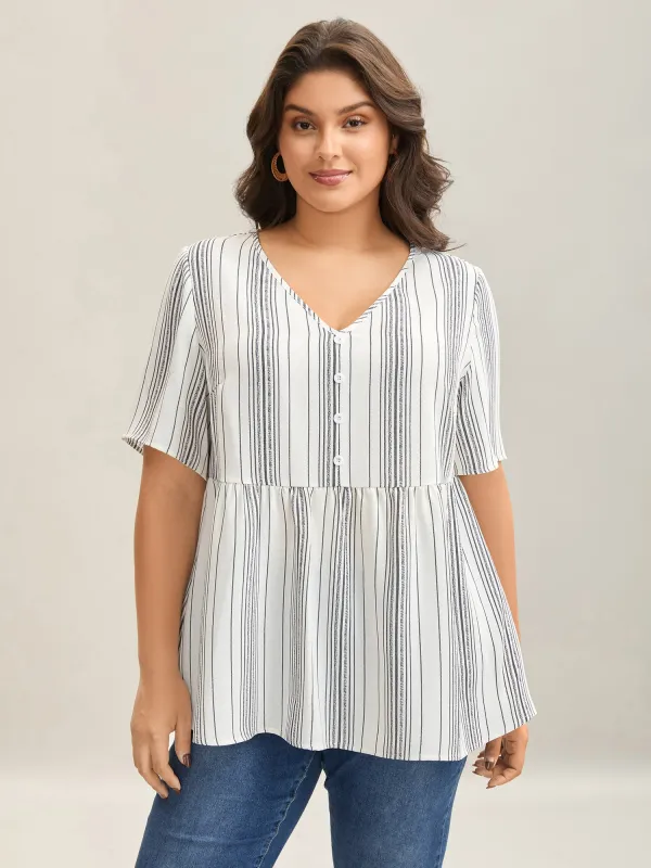 Striped Button Detail Flowy Shirt sold by Bloomchic