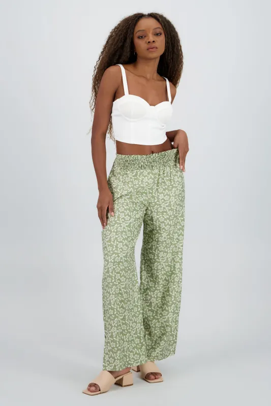 Pantalon amplio detalle smock cintura sold by Shasa