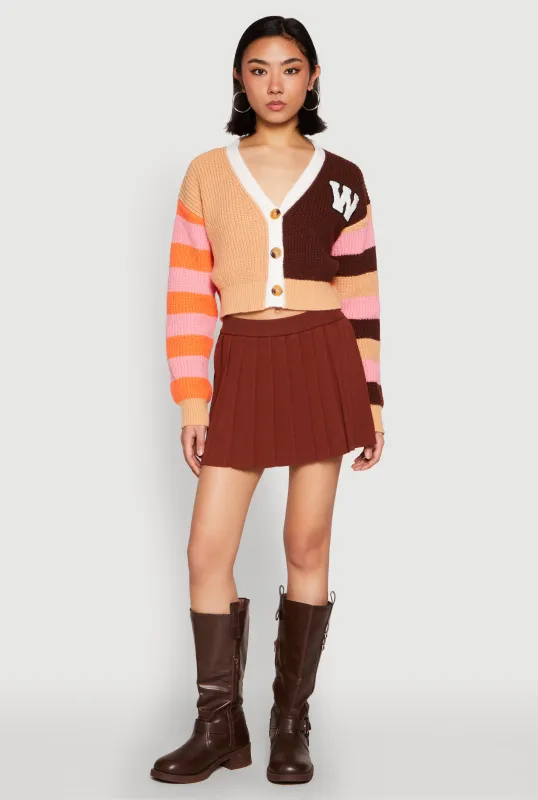 Daisy Chenille Patch Color Blocked Cropped Cardigan sold by Rainbow