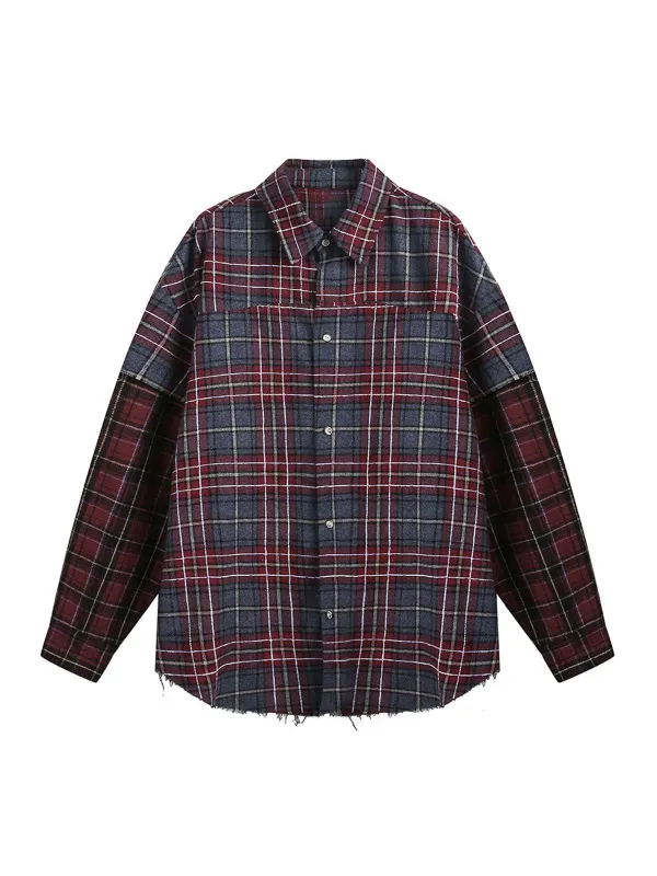Retro Faux Two-Piece Plaid Shirt sold by Thesupermade