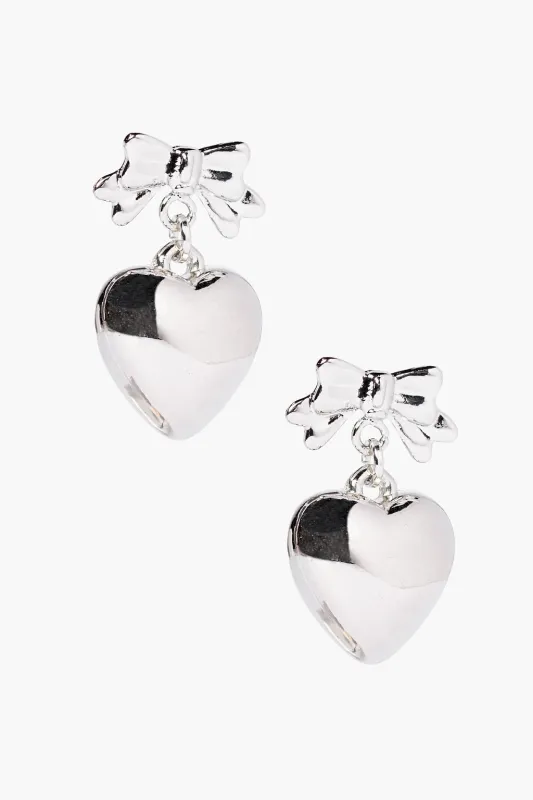 Heart and Bow Silver Earrings FINAL SALE sold by Pink Lily