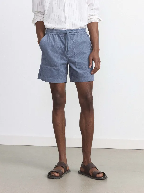 The Owen Light Corduroy Short in Storm Blue sold by Frank & Oak